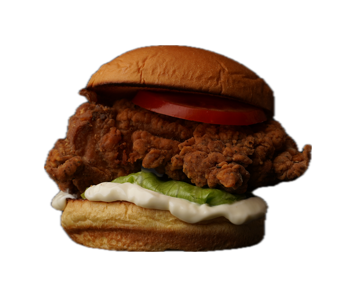 Freigestellter Chicken-Burger im Potato Bun